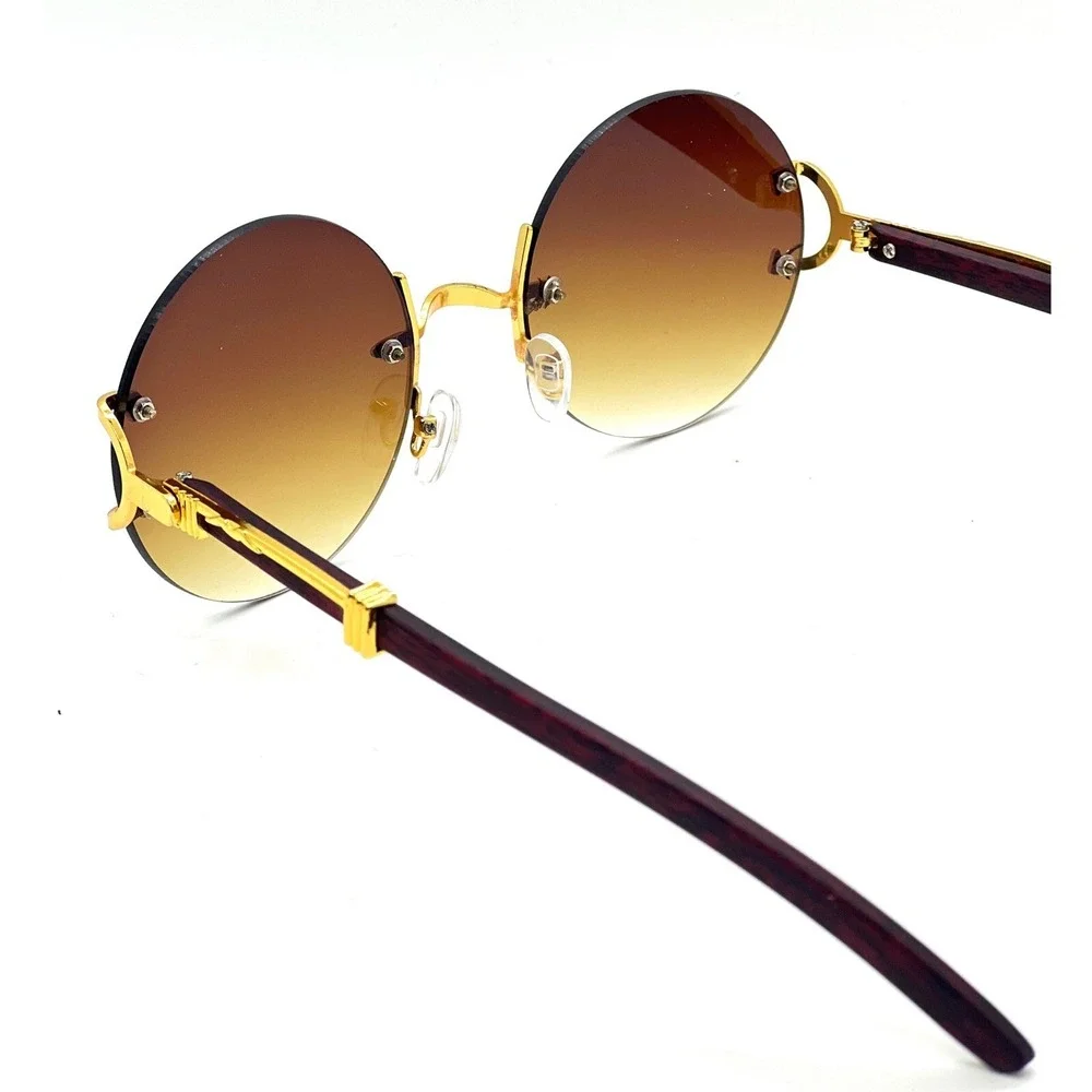 Sunglasses Classic UV400 Protection Gold‎ Frameless Retro Shades Circle Lentes